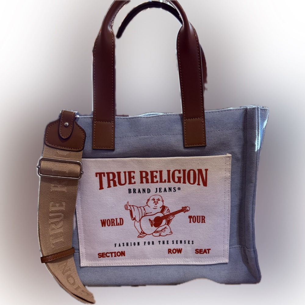 True Religion light wash denim medium tote